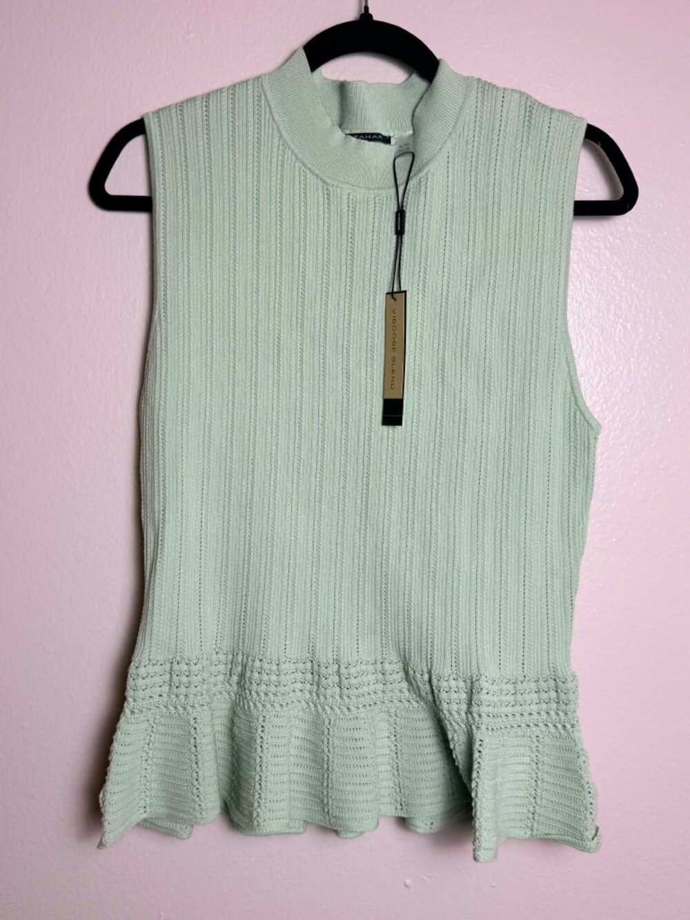 Tahari Mint Green Sleeveless Ribbed Knit Peplum Top